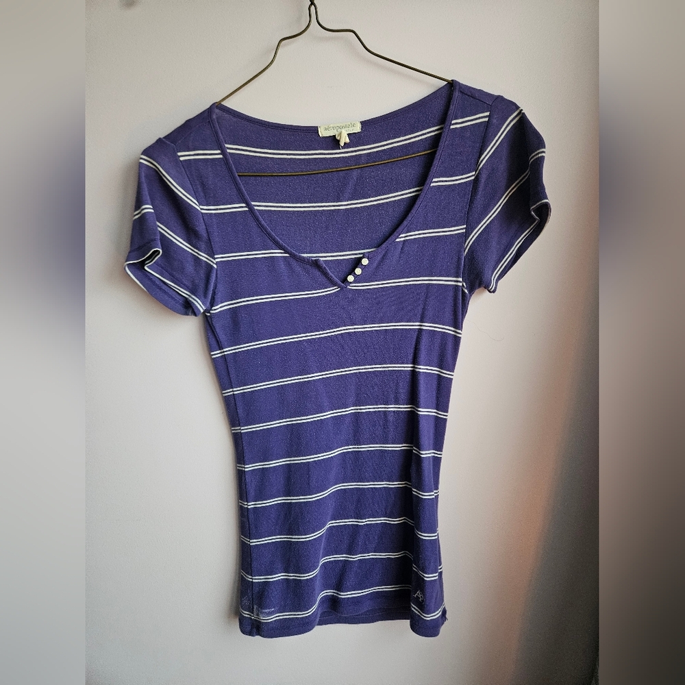 Aeropostale Violet and White Striped Tee